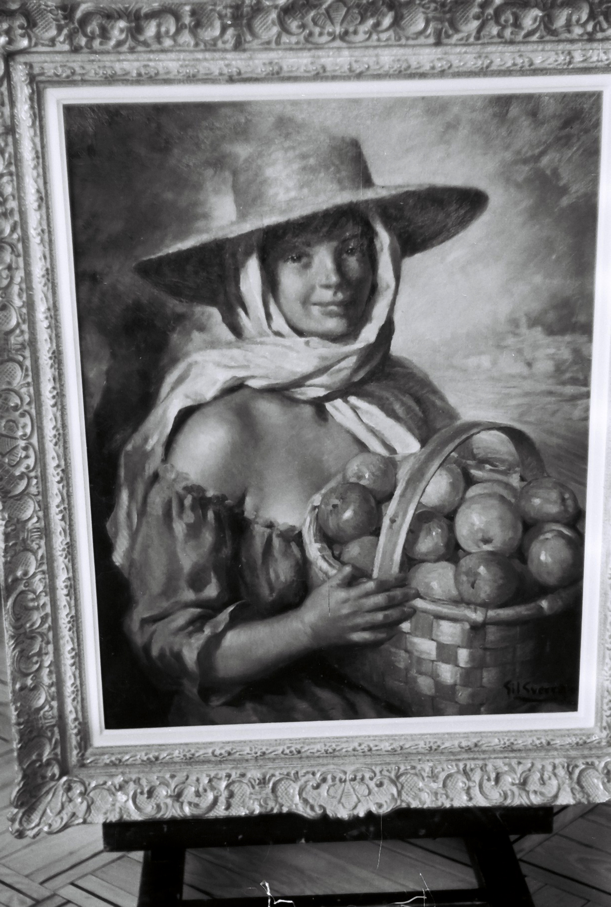 Campesina con cesta de manzanas, null
