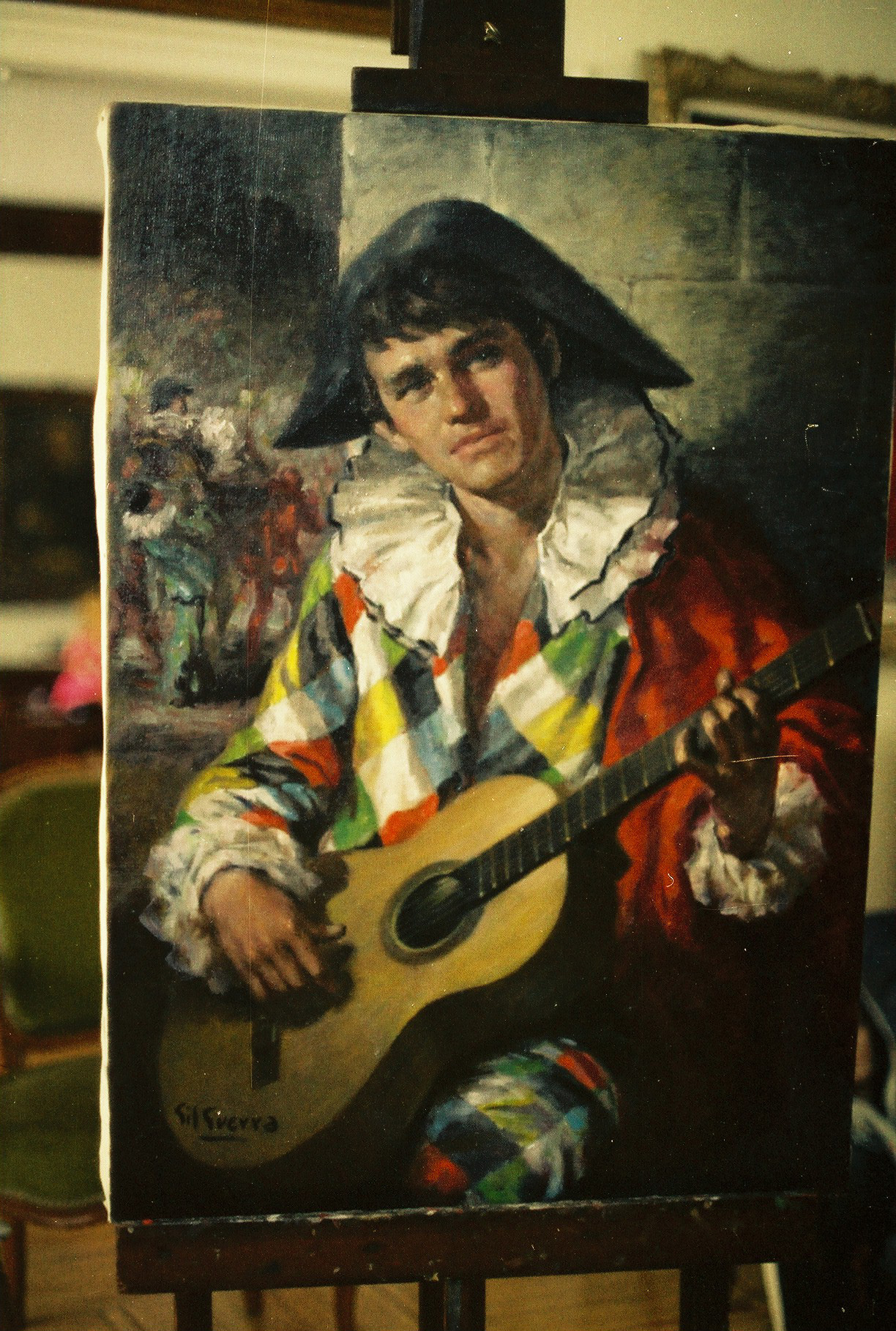 Arlequín con guitarra, null