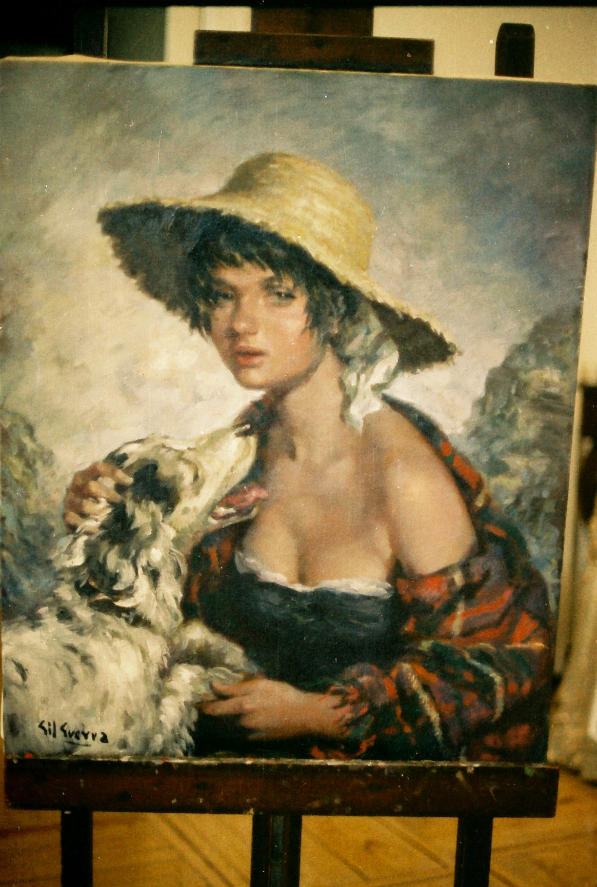 Joven con su perro, null