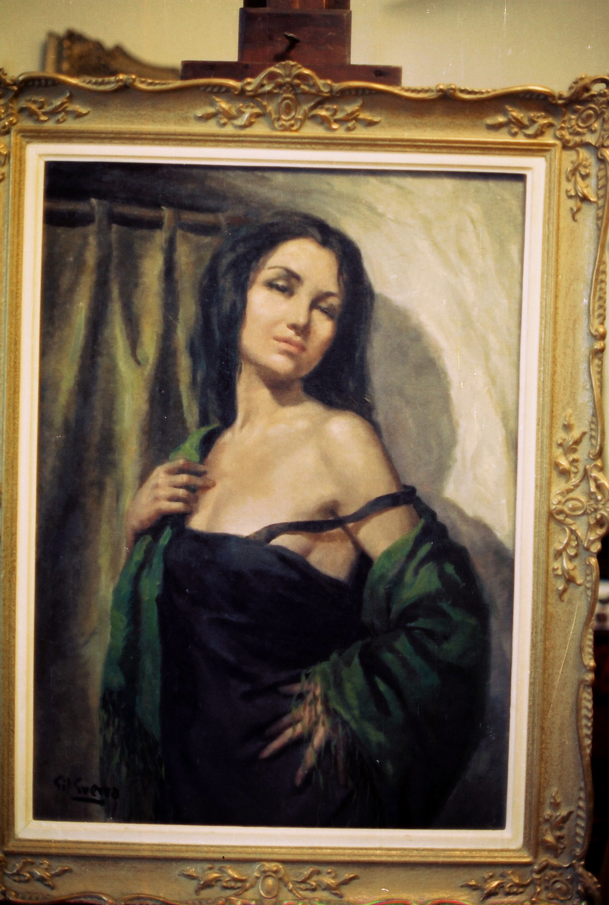 Mujer con chal verde, null