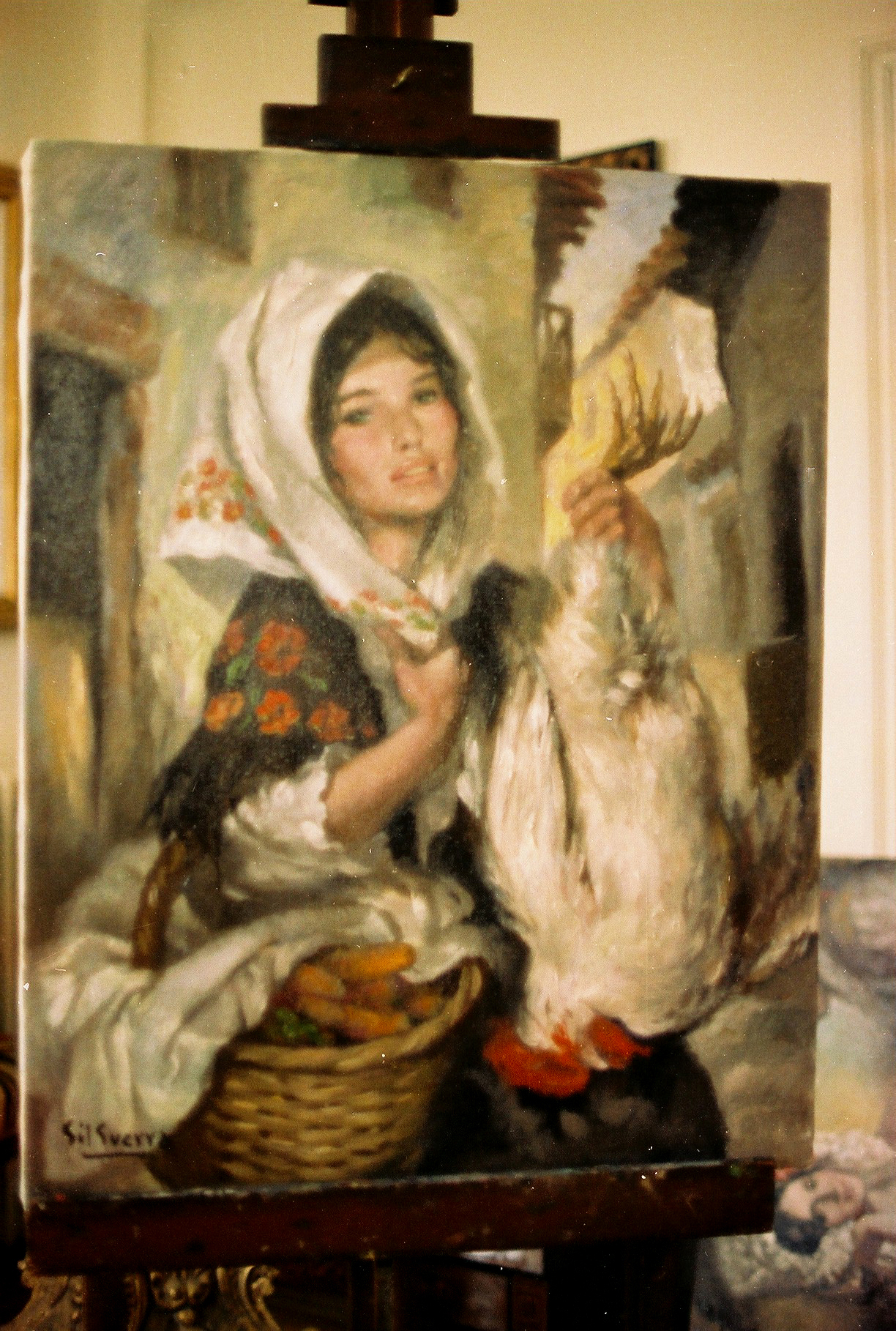 Campesina con gallo, null